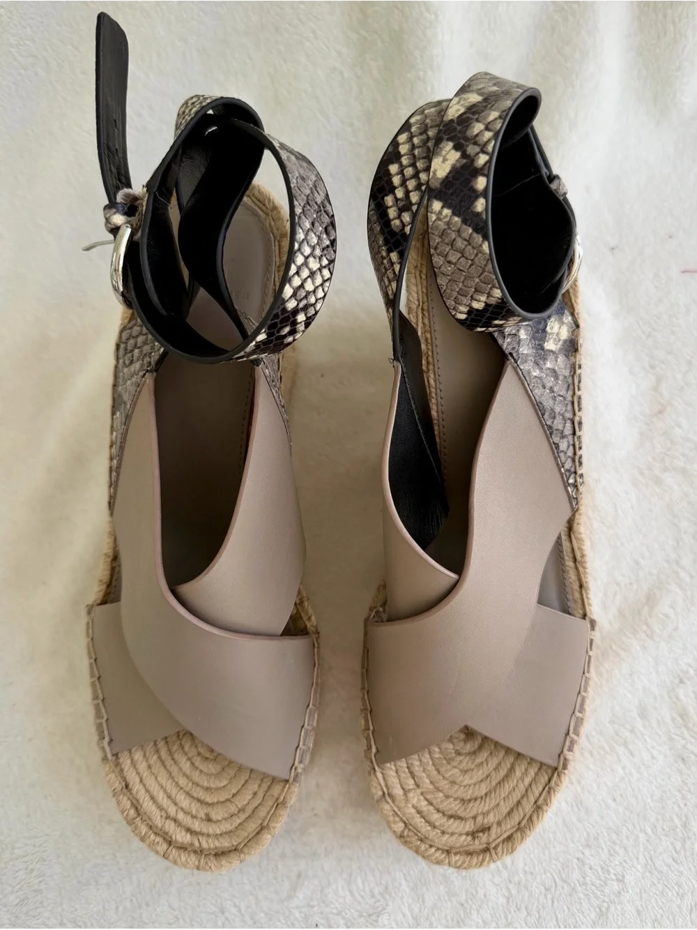 Marc Fisher Abacia Taupe Snakeskin Print Leather Platform Jute Wedge Heels 9.5